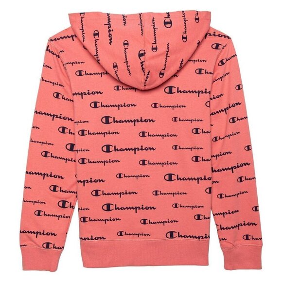 Girl's Champion AOP Script Hoodie, Citrus Pink, XL - Picture 2 of 5